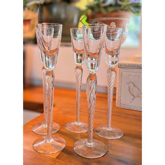 Stuart Crystal IONA ARIAL Blown Air Twist Long Stem Aperitif Cordial Glasses x 5 - Picture 3 of 9